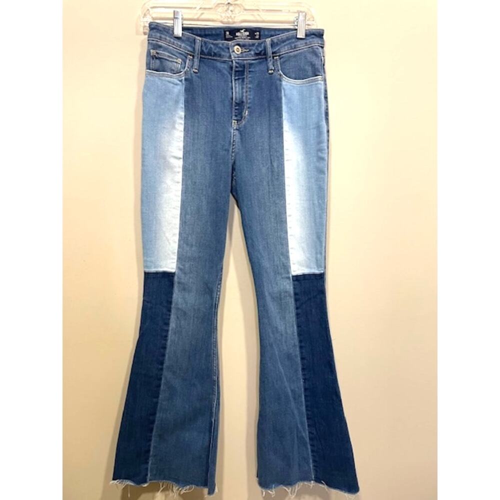 Hollister High Rise Vintage Flare Patchwork Two-Tone Jeans Women Sz 28